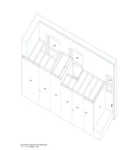 Locations of existing windows in the 100+ year old brick shell are negotiated with cut-outs in new elements, like the ceilings of the two new bathrooms. | Davidson Rafailidis