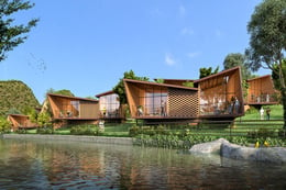 View of the Guest Villas from the Dam | Sanjay Puri Architects