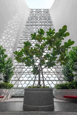 Two pocket gardens located within the three-dimensional crown were screened by the tessellated six-pointed stars that will cast playful collage of shadows onto the wall and floor with the change of time du | David Yeow