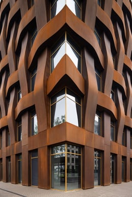 At the corners of the building, delicate structural glazing alternates with the sharp-edge folds of the Corten steel. | Ilya Ivanov