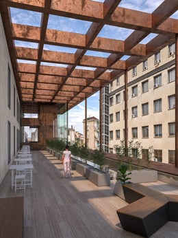 /Render of the new weathering steel roof | Studio Barretta&Partners