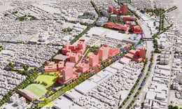 The framework leverages connections to the subway and surrounding neighborhoods, with a range of uses that include housing, a high-school, community facilities, an innovation hub and spaces for allied industries to be located in close proximity to the Tec | Sasaki