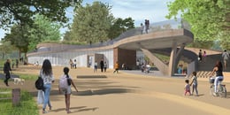 Exterior view looking from River toward Museum | ikon.5 architects
