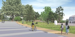 Approach view from parking illustrating building integration into the sloping terrain | ikon.5 architects