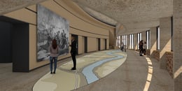 Interior view of Flex Gallery looking at historic mural | ikon.5 architects