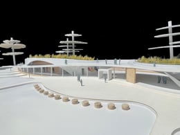 Photograph of study model at museum entrance | ikon.5 architects