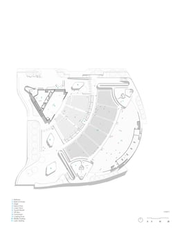 PNE Amphitheatre level 2 plan showing back of house and front of house program areas including various seating areas and guest amenities. | Revery Architecture