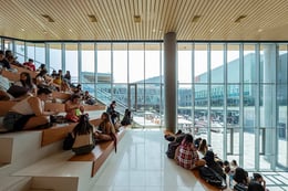 View of ground level auditorium featuring access to central plaza | Eleazar Cuadros