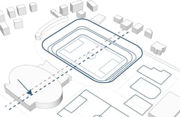 New conceptual design - new oval stadium moving the new soccerfield and stadium to the east | RAUMKUNST ZT GMBH
