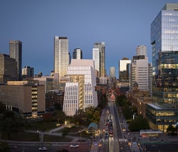View of Schwartz Reisman Innovation Center looking East up College Street | Younes Bounhar