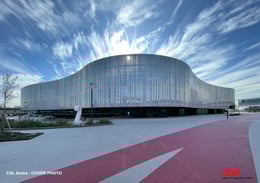 ChorusLife Arena, the core of the district, welcomes us with its dynamic façade and soft lines that define the entire project. | JDParchitects