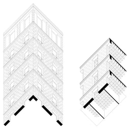 The 200 Logements of Aix-en-Provence, Choisy’s worm-eye view showing the Pouillon’s bays of the 200 Logements. Drawings by courtesy of © the Author.