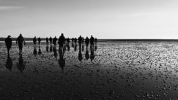 Dorte Mandrup studio “mud walking” in the tidal flats of the Wadden Sea | © Dorte Mandrup courtesy of Dorte Mandrup