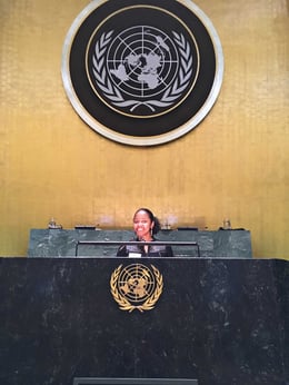 Pascale Sablan alle Nazioni Unite, New York City, USA, 2018 | Courtesy Pascale Sablan