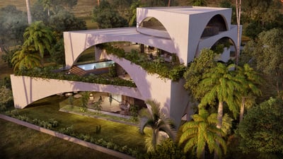Bay Hills, a dynamic house embraced by an arched shell
