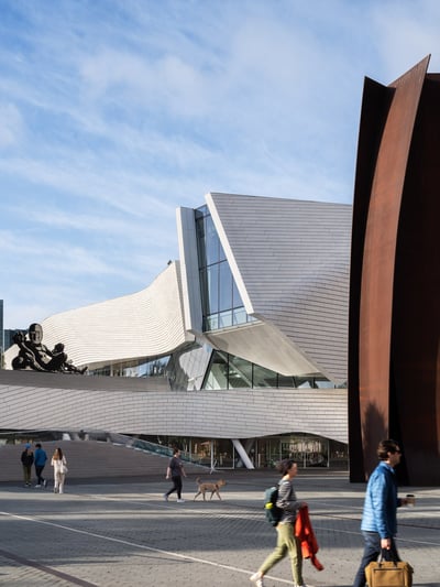 Orange County Museum of Art, to knit the surrounding buildings with sympathetic forms, materials, and colors