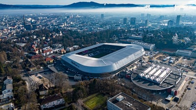 Raiffeisen Arena, an elegantly tapered shape that looks like a diamond