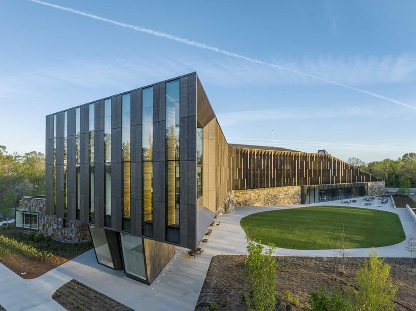 Sede dell'Heartland Whole Health Institute di Marlon Blackwell nel campus del Crystal Bridges Museum of American Art