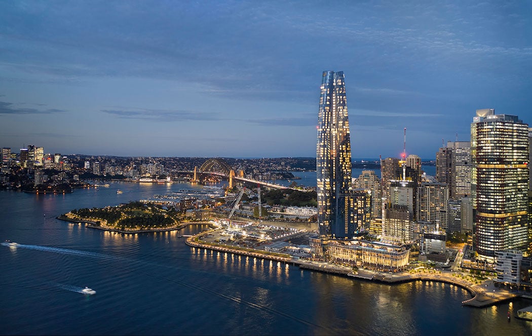 Il Crown Sydney a Barangaroo, un grattacielo dalla struttura sinuosa che si ispira alla natura